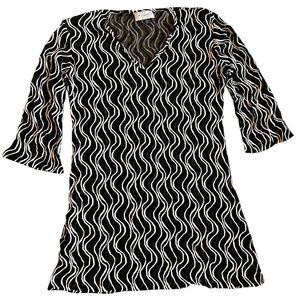 J Valdi Mesh Top Women's L Black and White Squiggly Vintage Unique Funky